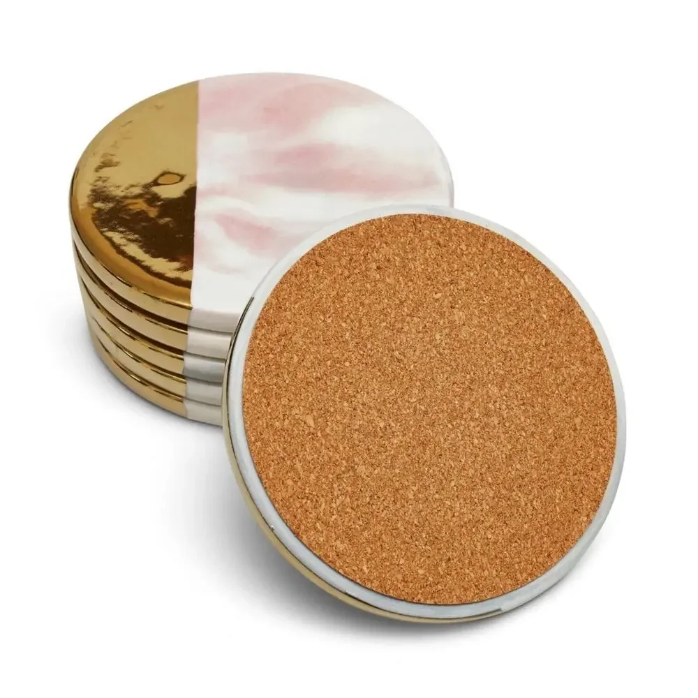 Unbranded Marble Coasters Set of 6 Pink Gold Modern Chic Home Decor
